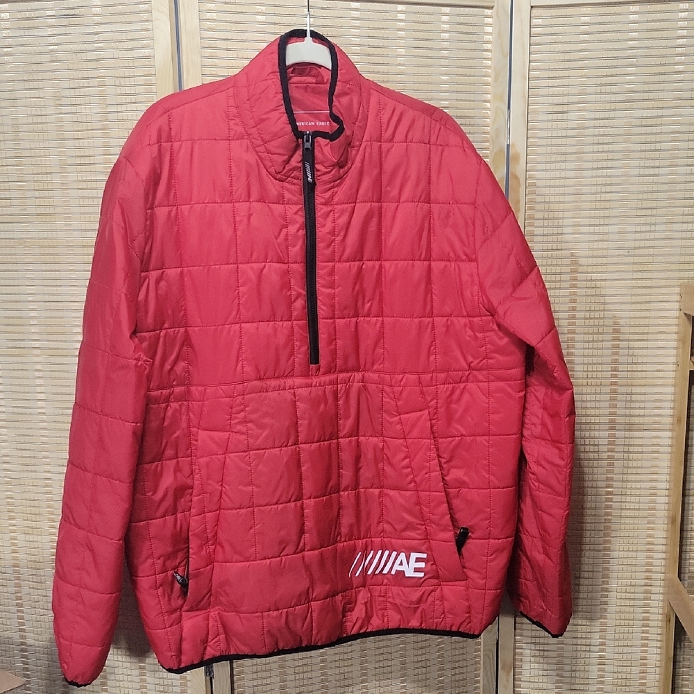 EUC American Eagle Outfitters 1/2 Zip Red Puffer Hoodie - 08/19 Z Men's XL